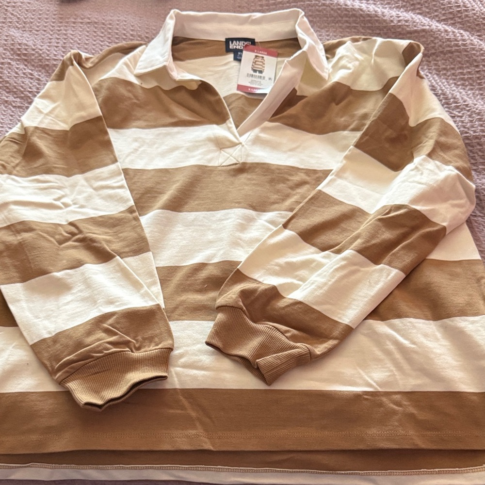 Striped Tan and White Long Sleeve Rugby Top